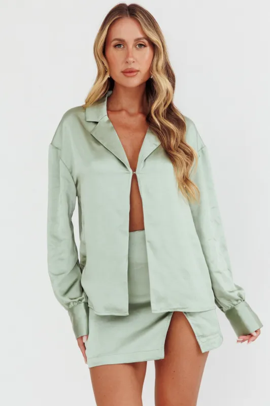 Coco Long Sleeve Satin Shirt Sage sold by Selfie Leslie