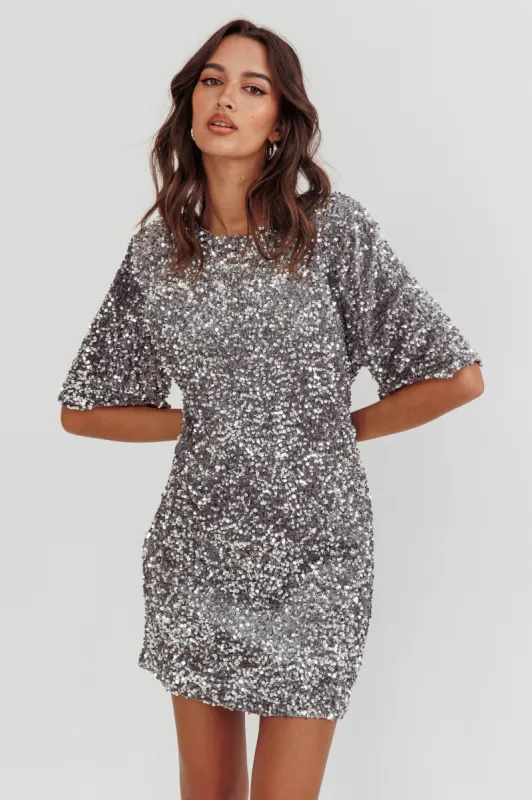 Miramar Backless Sequin Dress Silver sold by Selfie Leslie