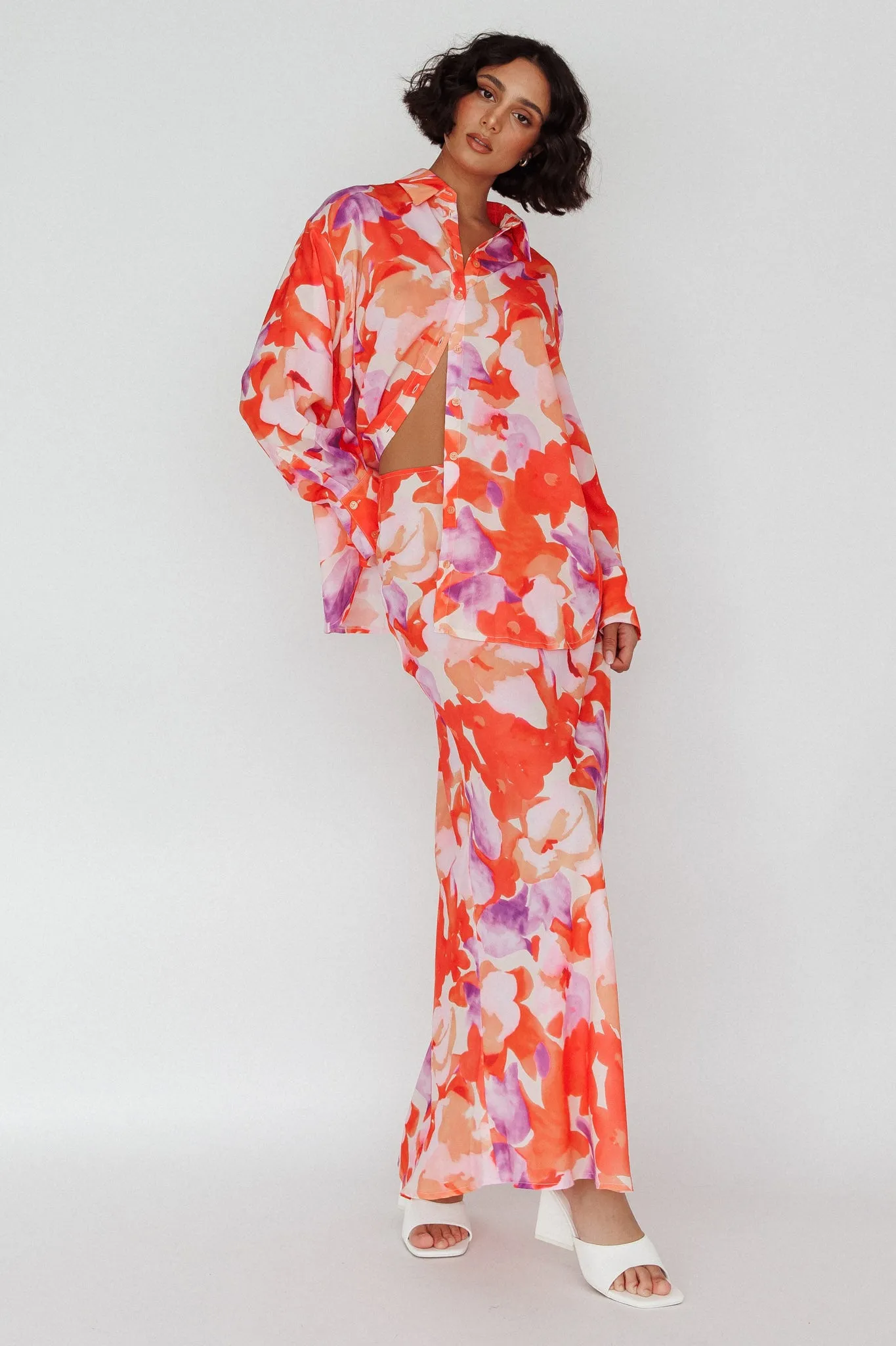 Vacation Midi Skirt Floral Orange/Purple sold by Selfie Leslie