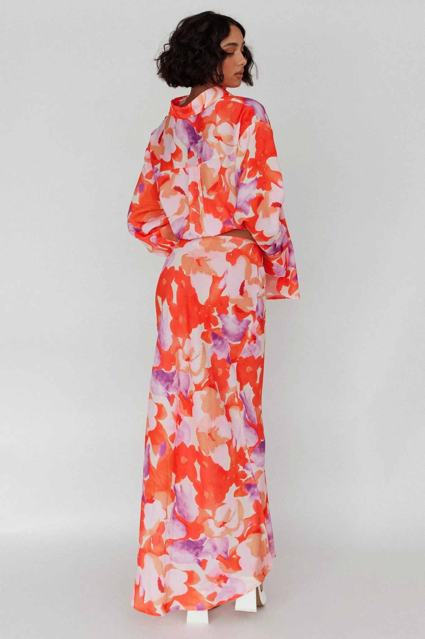 Vacation Midi Skirt Floral Orange/Purple sold by Selfie Leslie product image thumbnail 2