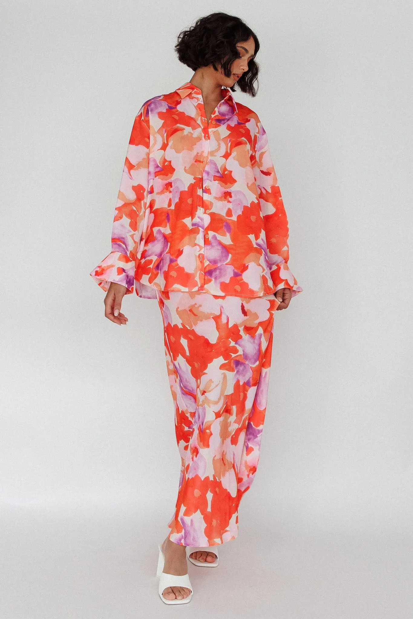 Vacation Midi Skirt Floral Orange/Purple sold by Selfie Leslie product image thumbnail 5