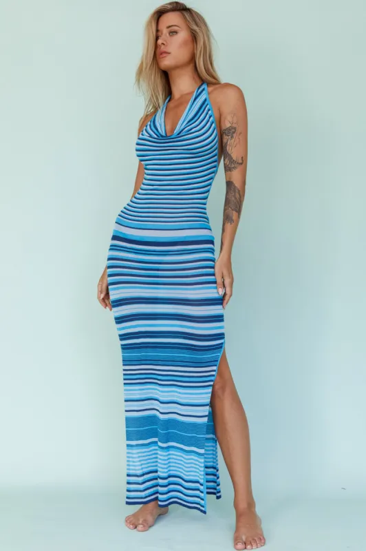 Azure Shores Knit Midi Dress Striped Blue sold by Selfie Leslie