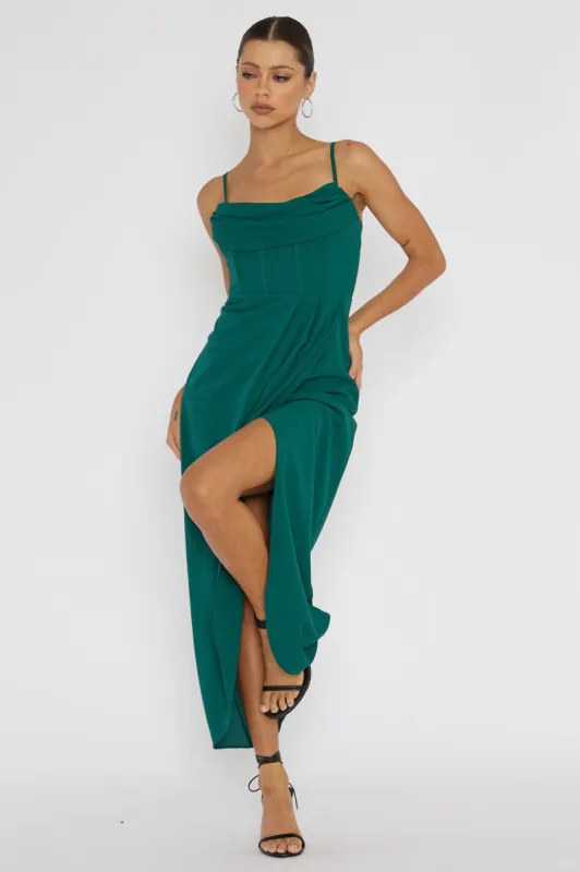 Patrice Draped Neck Split Midi Dress Forest Green sold by Selfie Leslie