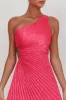 Amelie One-Shoulder Accordion Pleat Maxi Dress Floral Fuchsia sold by Selfie Leslie