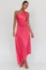 Amelie One-Shoulder Accordion Pleat Maxi Dress Floral Fuchsia sold by Selfie Leslie