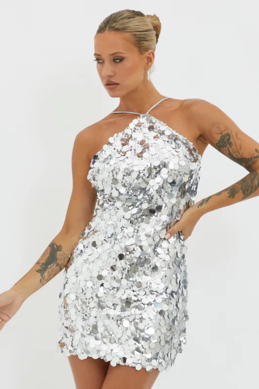 Champagne Twist Sequin Mini Dress Silver sold by Selfie Leslie
