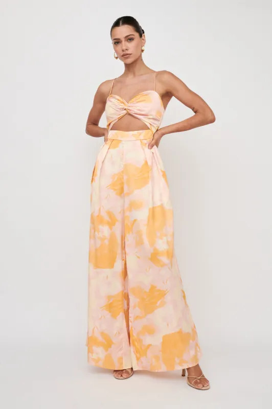 Tammi Cut-Out Waist Jumpsuit Abstract Yellow sold by Selfie Leslie