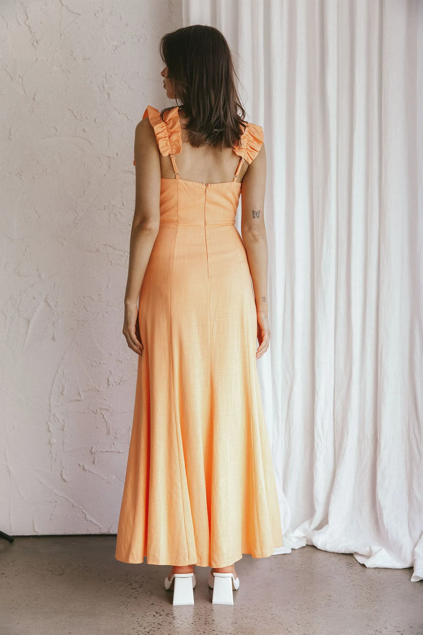 Bronte Ruffle Strap Midi Dress Papaya sold by Selfie Leslie product image thumbnail 2