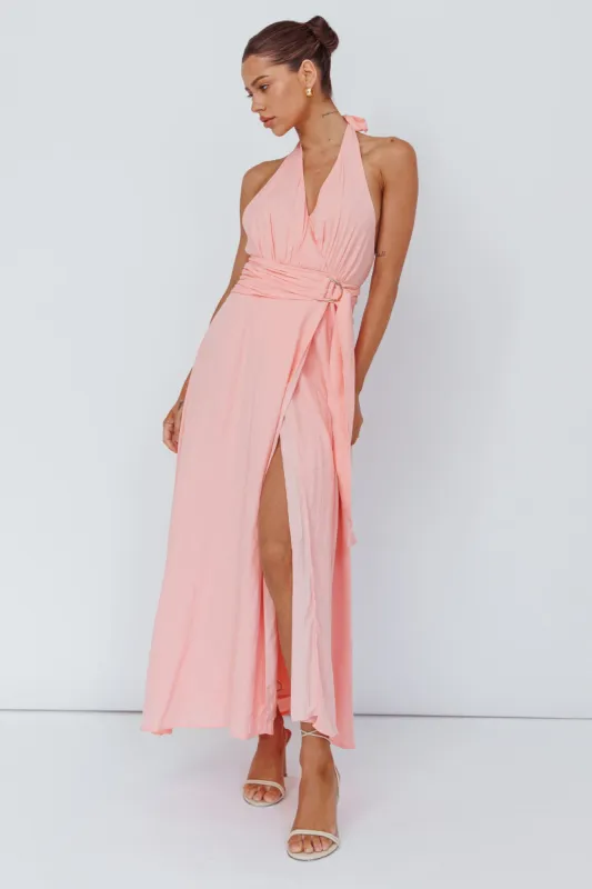 Spring Feels Halterneck Belt Maxi Dress Peach sold by Selfie Leslie