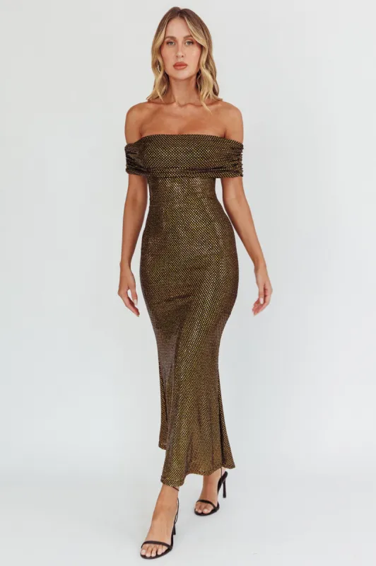 Kailey Off-Shoulder Maxi Dress Spangle Black sold by Selfie Leslie