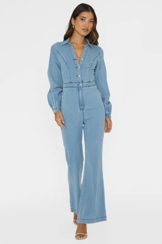Emilio Long Sleeve Jumpsuit Denim Blue sold by Selfie Leslie