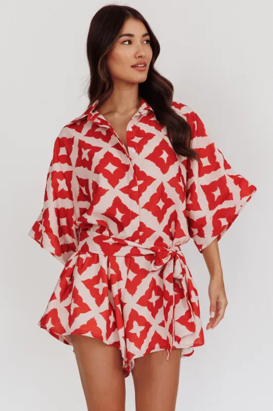 Daytona Beach Button-Up Romper Print Burgundy sold by Selfie Leslie