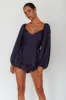 It's Complicated Long Sleeve Flounce Romper Navy sold by Selfie Leslie