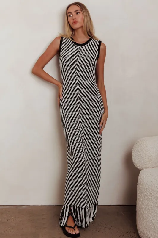 Same Place Fringed Knit Maxi Dress Black sold by Selfie Leslie