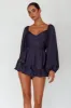 It's Complicated Long Sleeve Flounce Romper Navy sold by Selfie Leslie