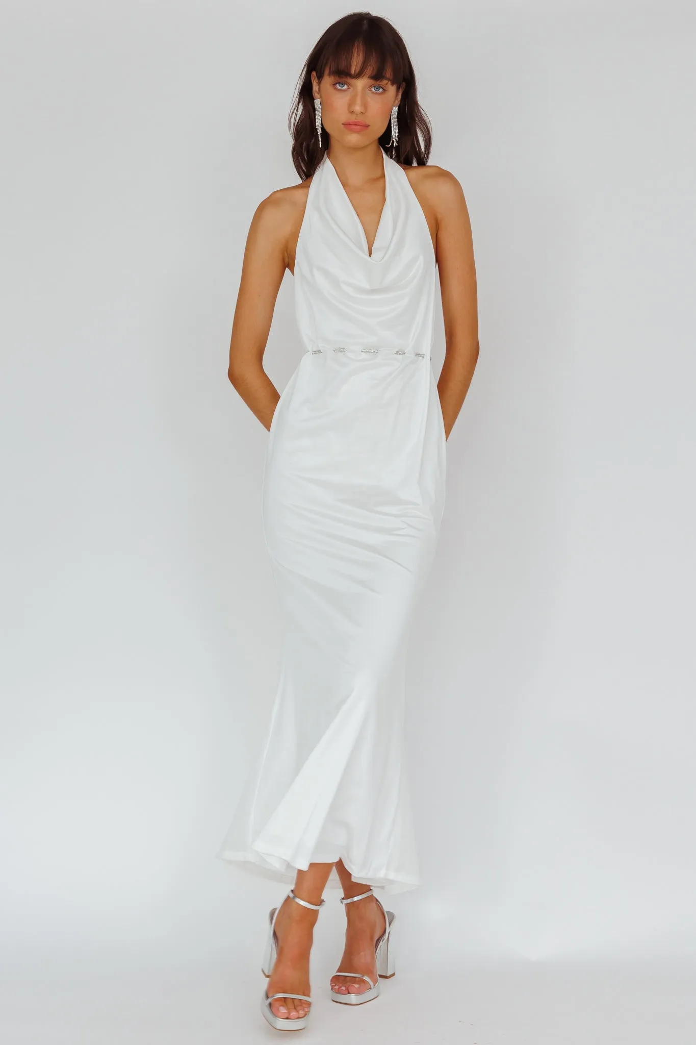Emmi Cowl Neck Diamante Rope Dress White sold by Selfie Leslie product image thumbnail 3