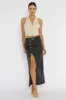 Angelica Button-Up Faux Leather Midi Skirt Black sold by Selfie Leslie