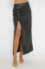 Angelica Button-Up Faux Leather Midi Skirt Black sold by Selfie Leslie