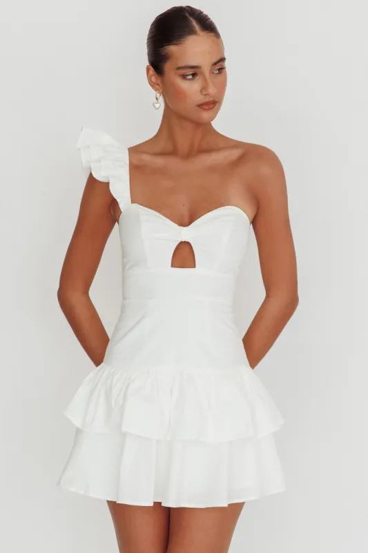 Tea Time One Shoulder Ruffle Mini Dress White sold by Selfie Leslie