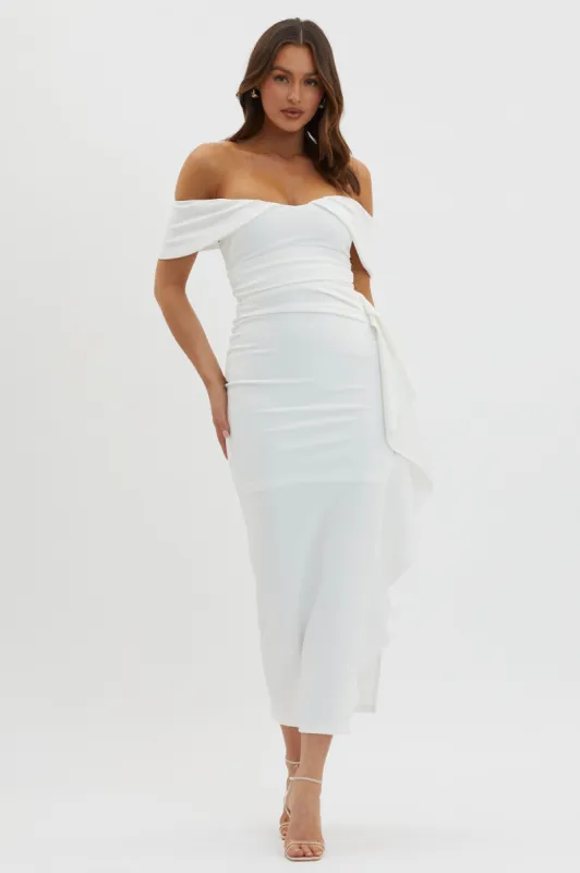 Lillianne Off-Shoulder Side Ruffle Maxi Dress White sold by Selfie Leslie