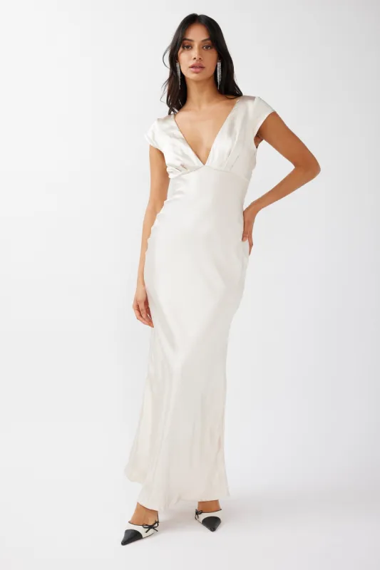 Lucinda V-Neck Twist Back Midi Dress Champagne sold by Selfie Leslie
