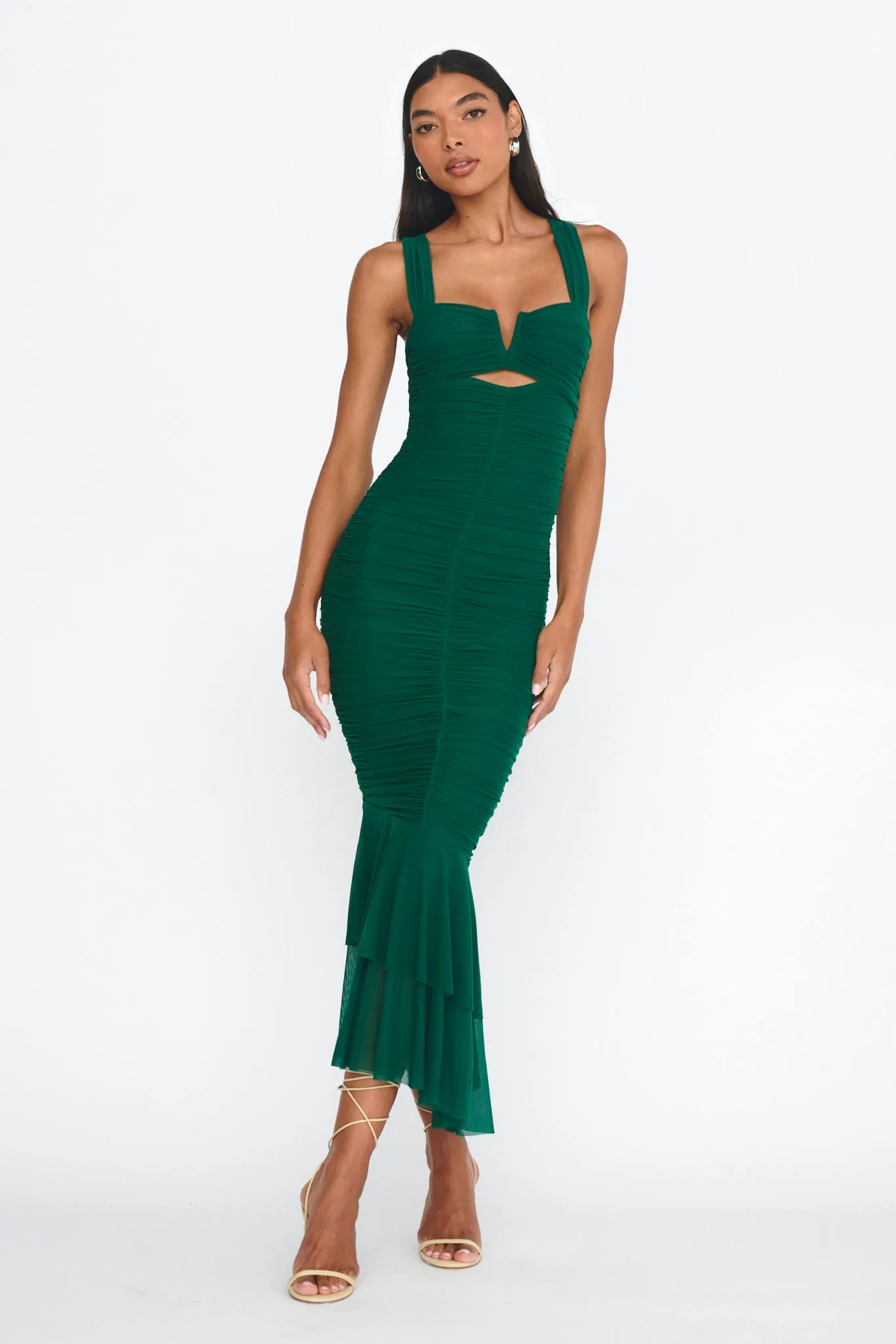 Nadia Ruched Fishtail Maxi Dress Green sold by Selfie Leslie product image thumbnail 5