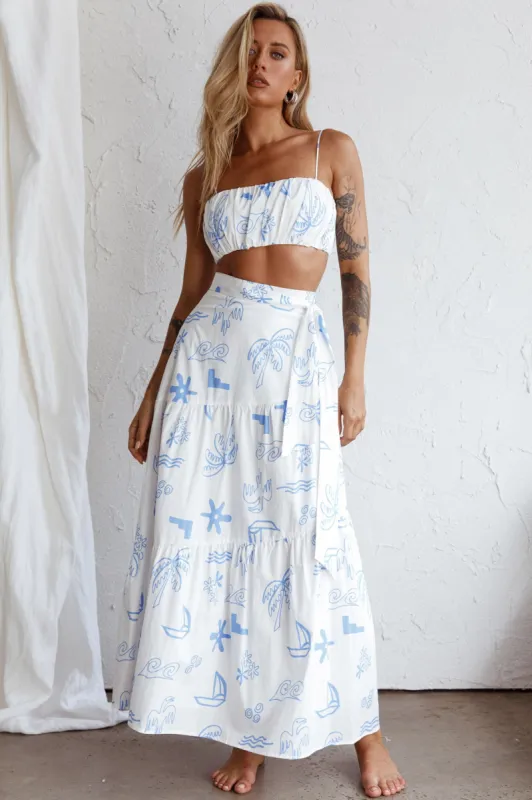 Bondi Waist Tie Maxi Skirt Printed White sold by Selfie Leslie