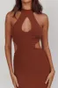 Estella Keyhole Ribbed Midi Dress Brown sold by Selfie Leslie