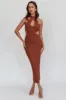 Estella Keyhole Ribbed Midi Dress Brown sold by Selfie Leslie