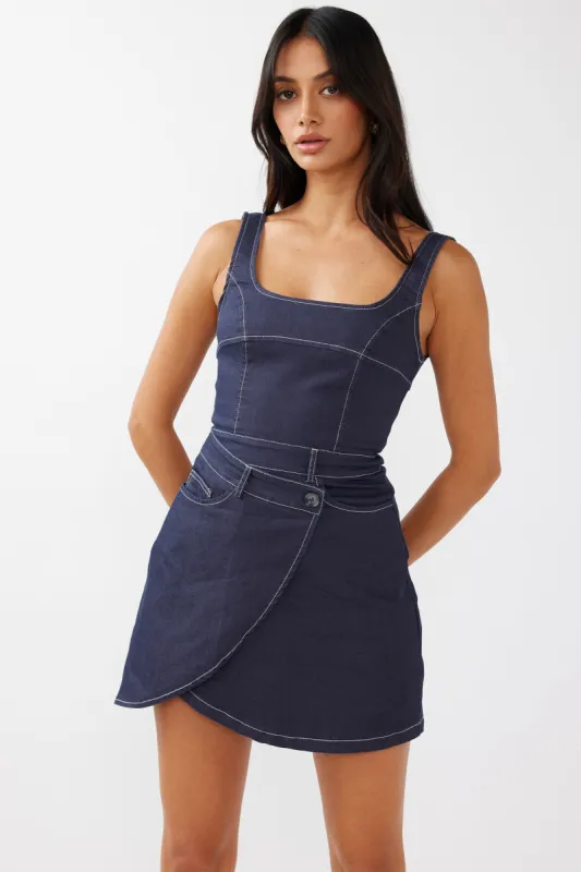 Killara Pocket Wrap Mini Dress Indigo sold by Selfie Leslie