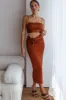 Desert Skies Ruched Drawstring Satin Midi Skirt Chocolate sold by Selfie Leslie