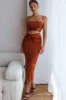 Desert Skies Ruched Drawstring Satin Midi Skirt Chocolate sold by Selfie Leslie