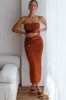 Desert Skies Ruched Drawstring Satin Midi Skirt Chocolate sold by Selfie Leslie