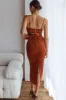 Desert Skies Ruched Drawstring Satin Midi Skirt Chocolate sold by Selfie Leslie