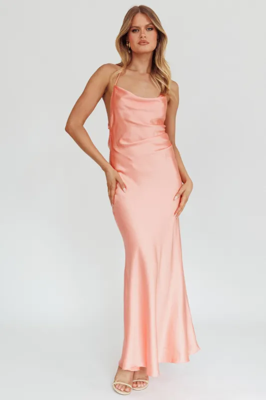 Palma Low Back Strappy Maxi Dress Peach sold by Selfie Leslie