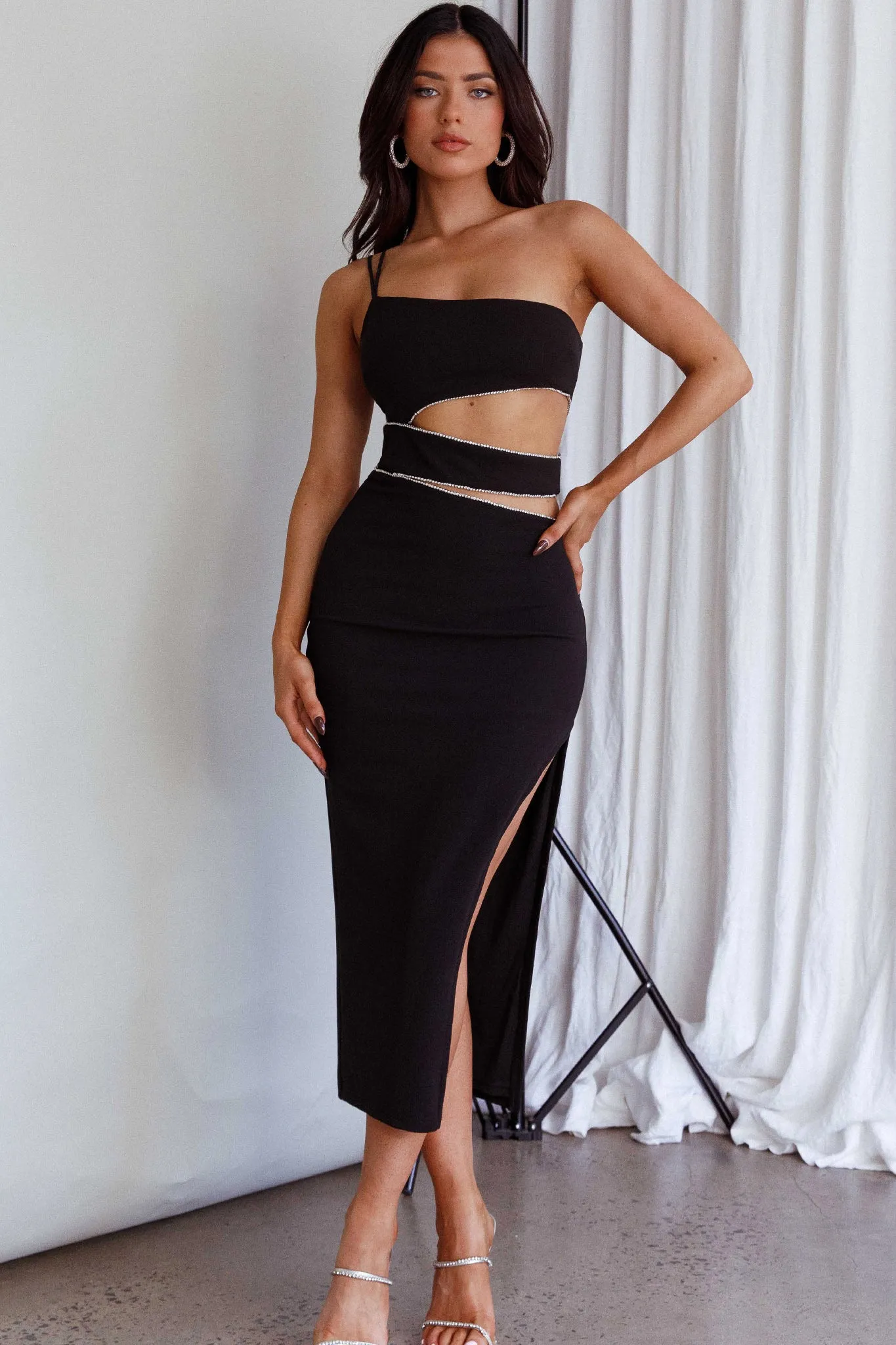 Raye Cut-Out Waist Rhinestone Midi Dress Black sold by Selfie Leslie product image thumbnail 3