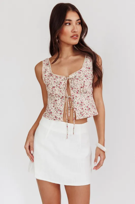 Evelynn Floral Front Tied Top Beige sold by Selfie Leslie