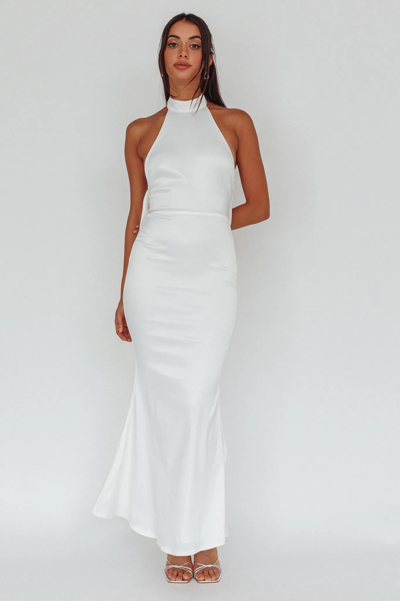 Fifth Avenue Bow Back Maxi Dress White sold by Selfie Leslie