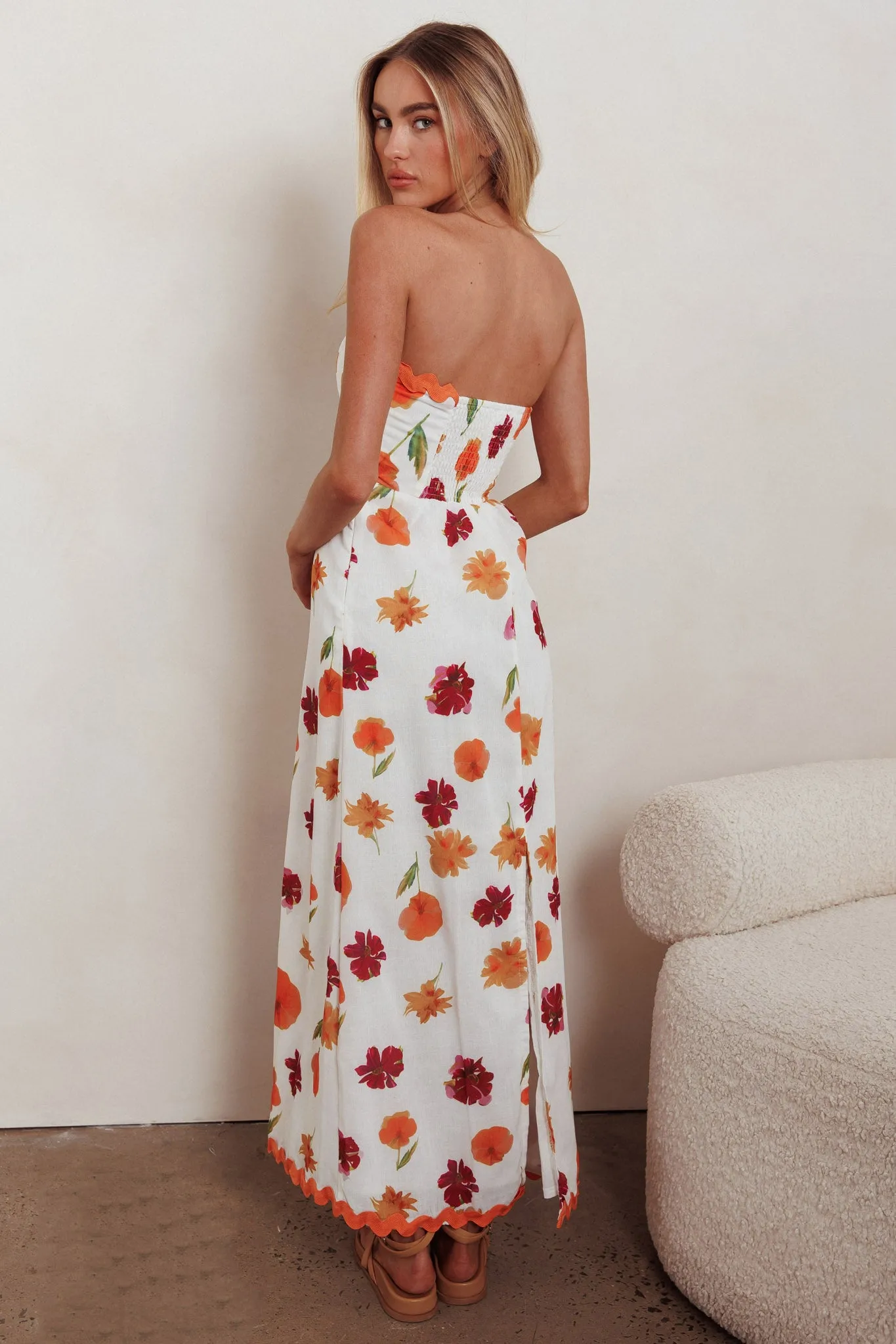 Cypress Ric Rac Trim Floral Strapless Maxi Dress Orange Multi sold by Selfie Leslie product image thumbnail 2