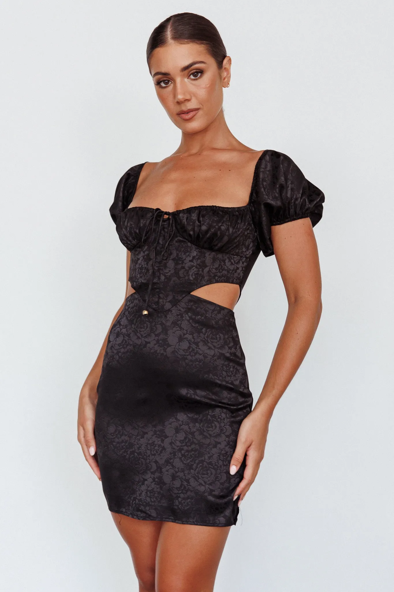 Eryn Puff Sleeve Jacquard Mini Dress Black sold by Selfie Leslie product image thumbnail 3