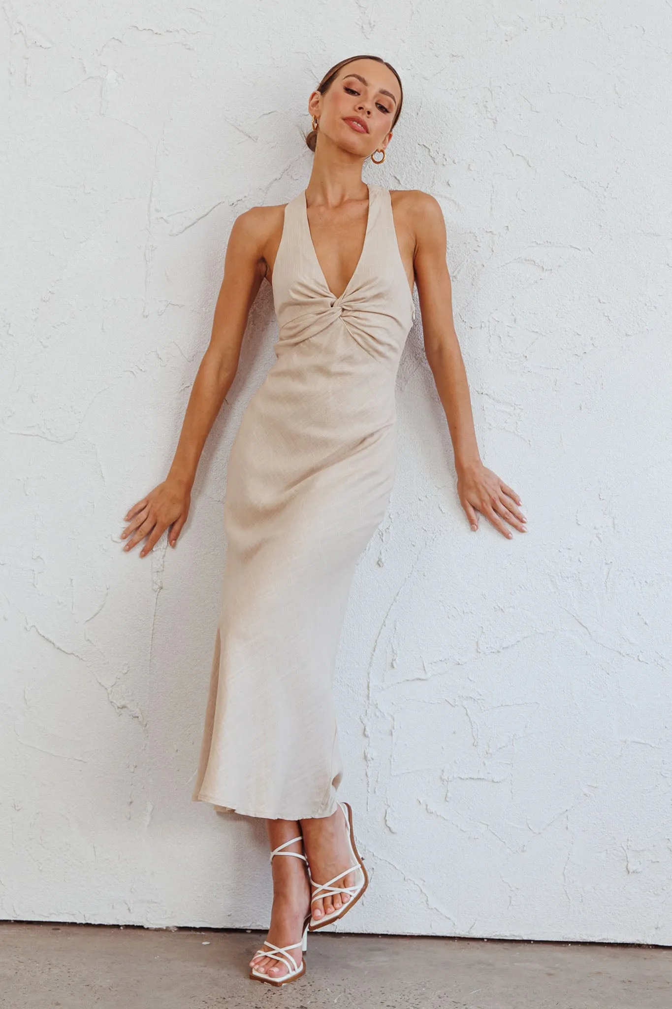 Coastal Charm Twist Back Maxi Dress Oat sold by Selfie Leslie product image thumbnail 5