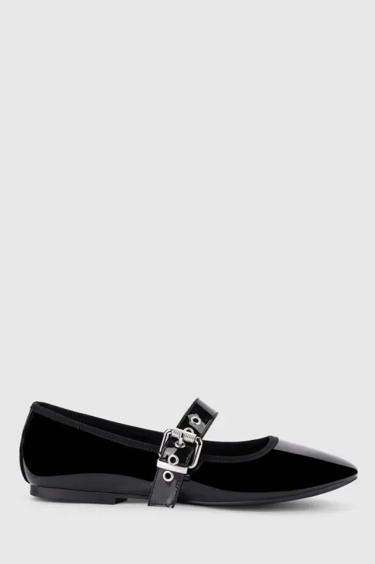 VERALi Banks Buckled Mary-Jane Flats Black Patent sold by Selfie Leslie