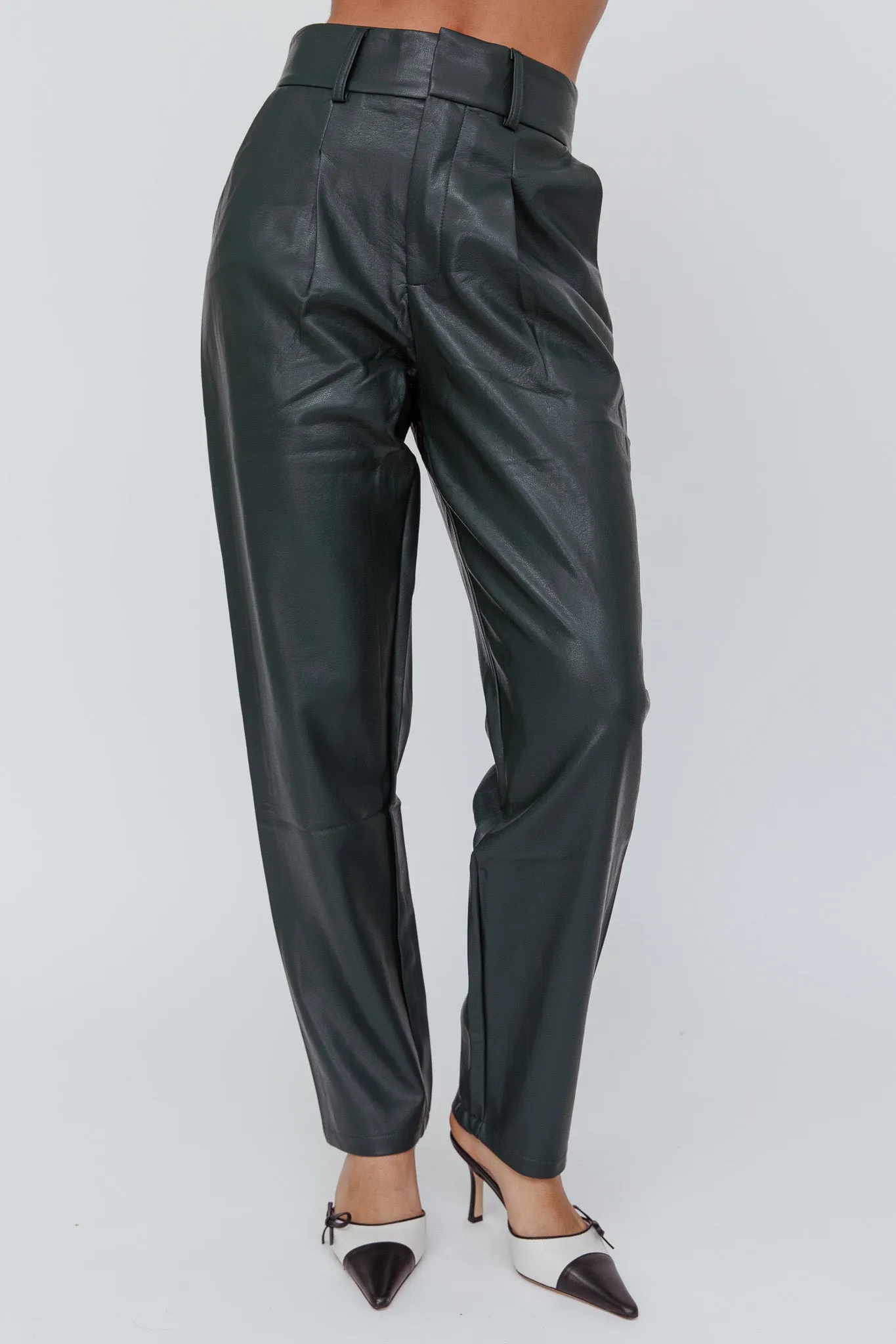 In Theory Faux Leather Pants Hunter Green sold by Selfie Leslie product image thumbnail 2