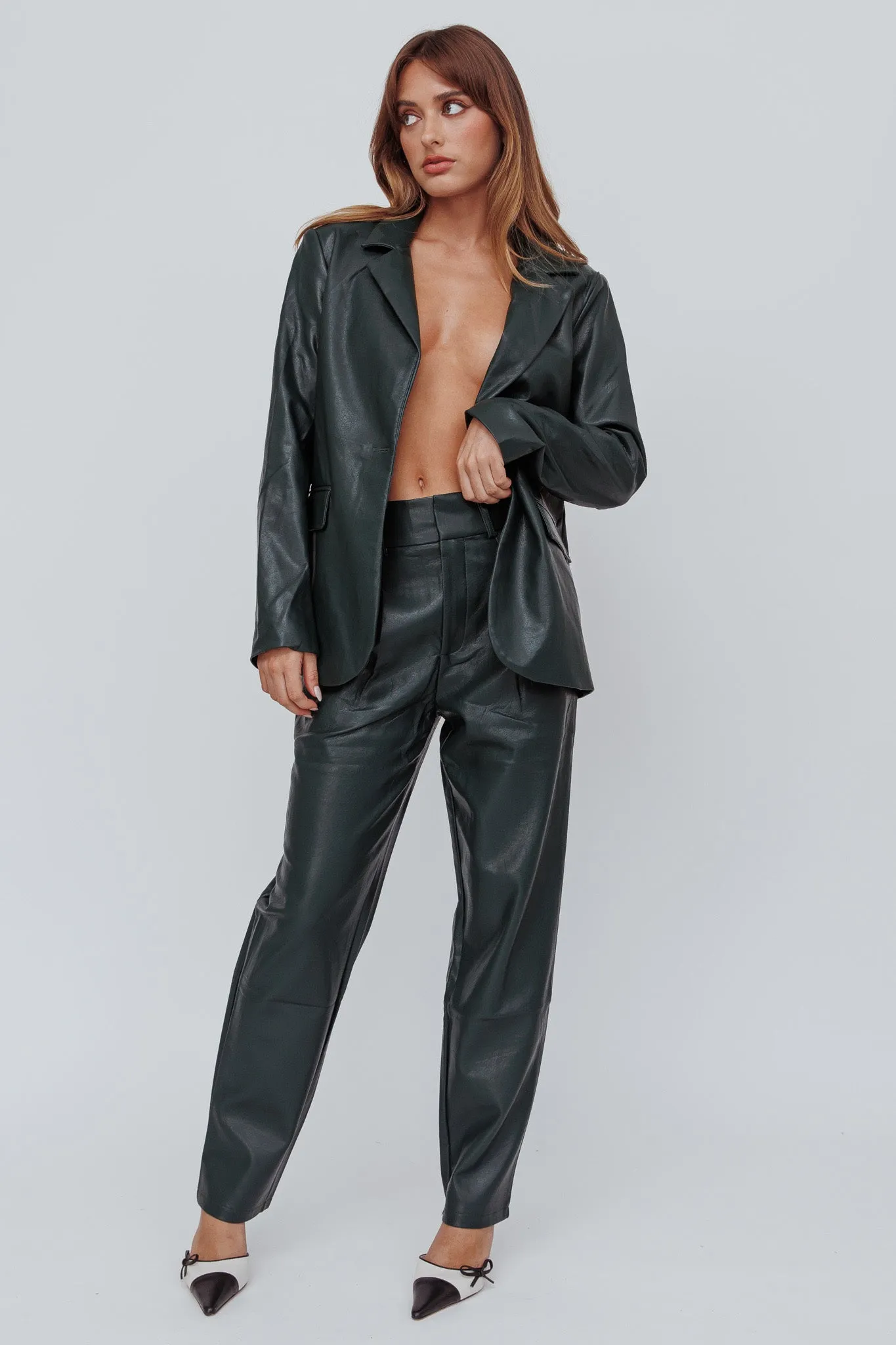 In Theory Faux Leather Pants Hunter Green sold by Selfie Leslie product image thumbnail 4