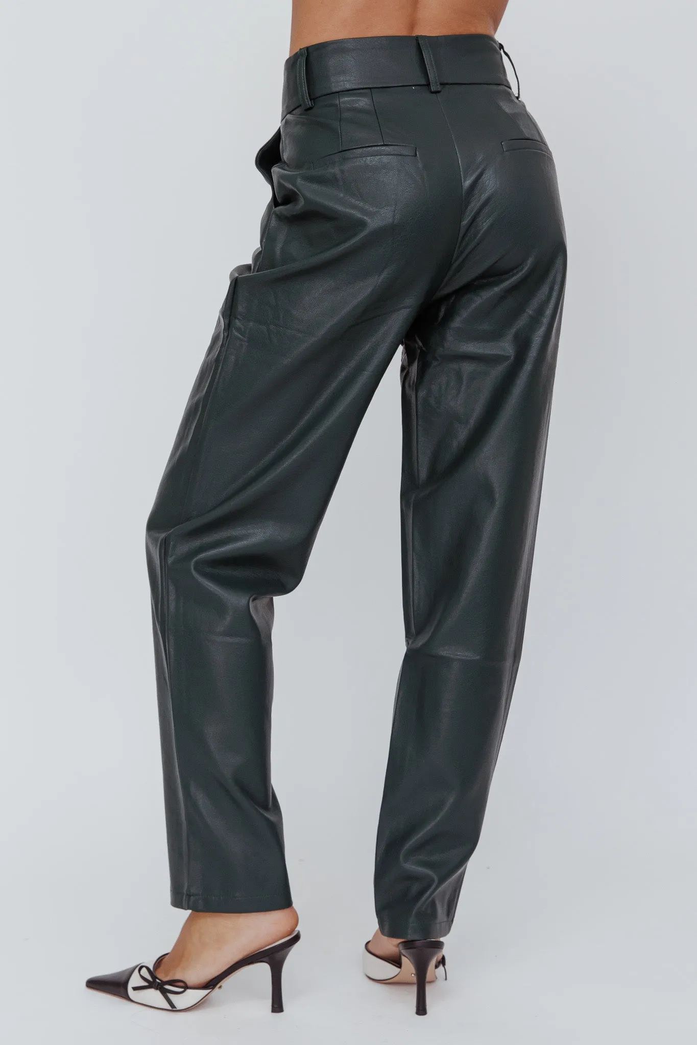 In Theory Faux Leather Pants Hunter Green sold by Selfie Leslie product image thumbnail 3