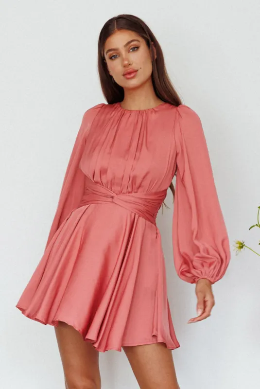 Leia Long Sleeve Waist Tie Mini Dress Rose sold by Selfie Leslie