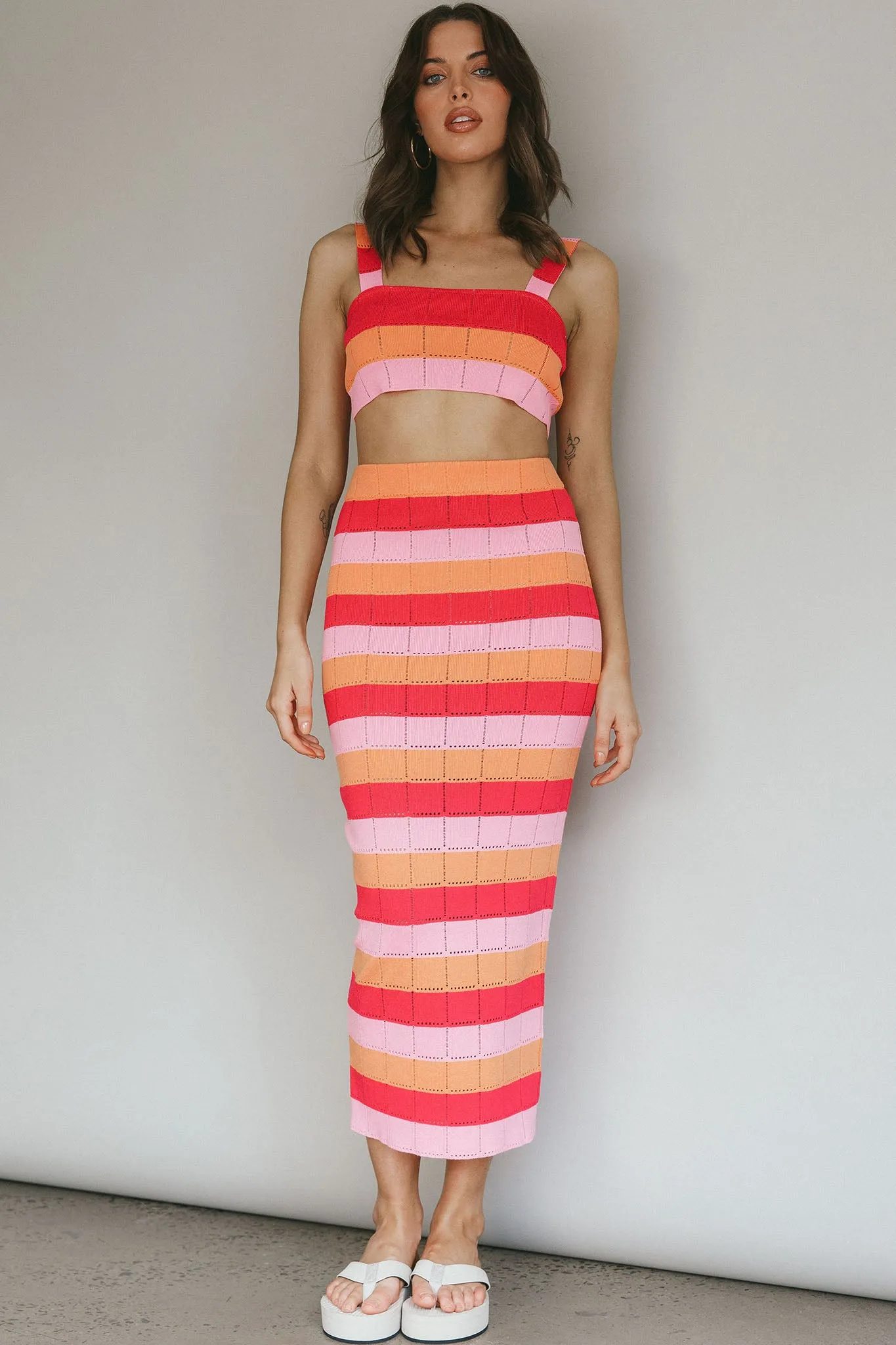 Chase The Sunrise Knit Crop Top Striped Pink sold by Selfie Leslie product image thumbnail 5