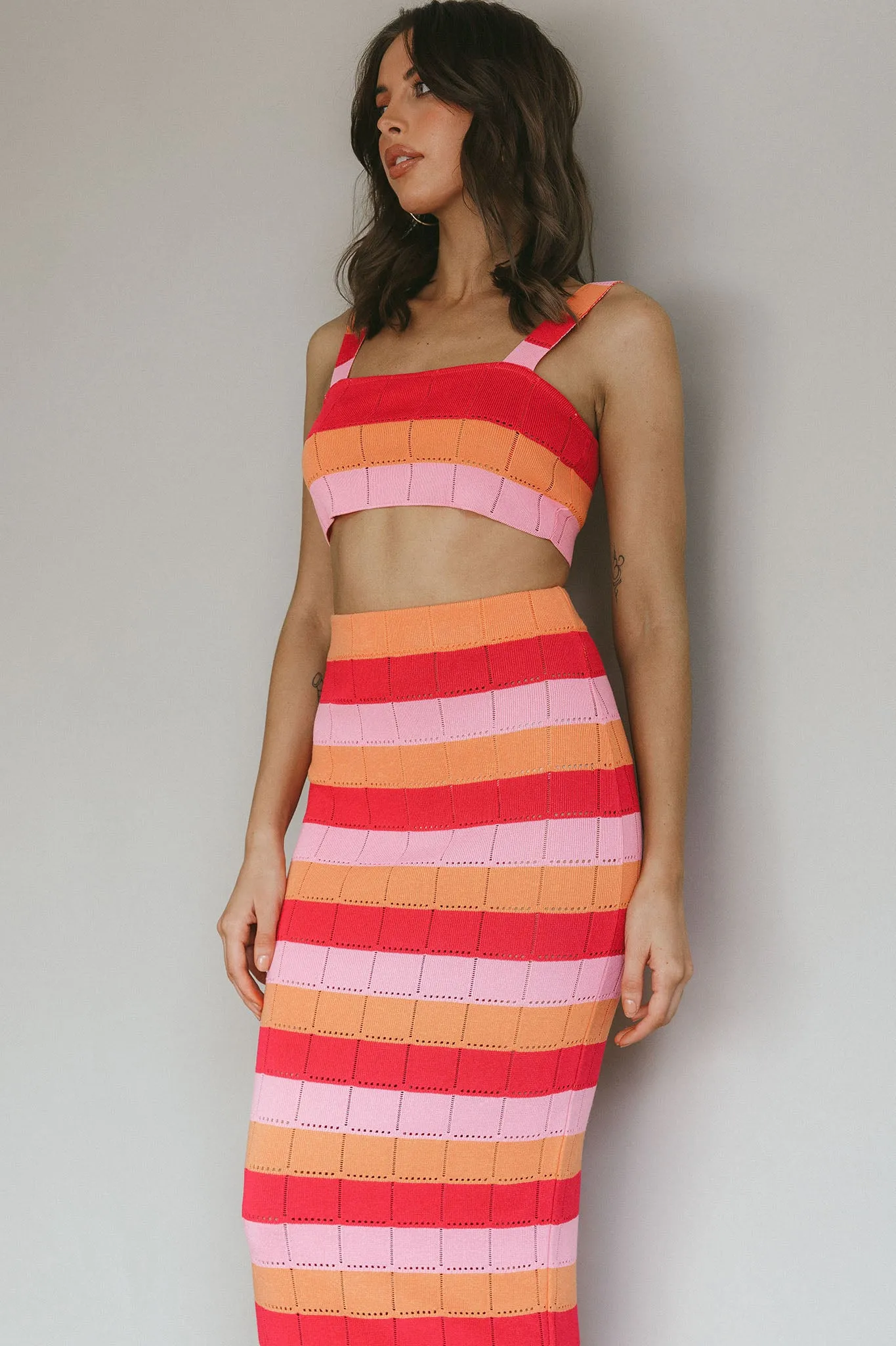 Chase The Sunrise Knit Crop Top Striped Pink sold by Selfie Leslie