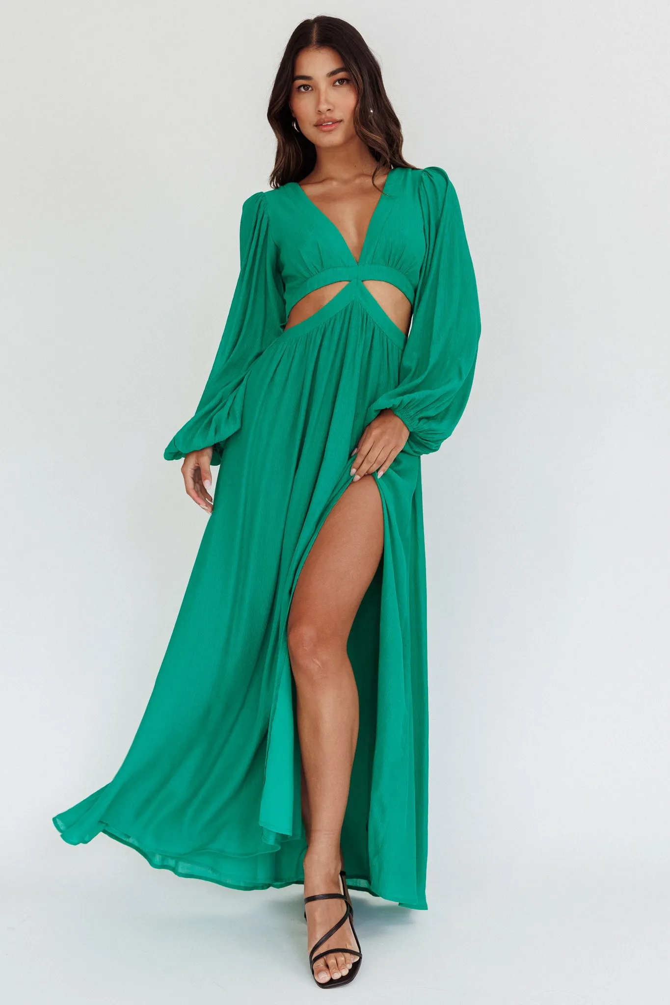 Jessalynn Cut-Out Long Sleeve Maxi Dress Green sold by Selfie Leslie product image thumbnail 3