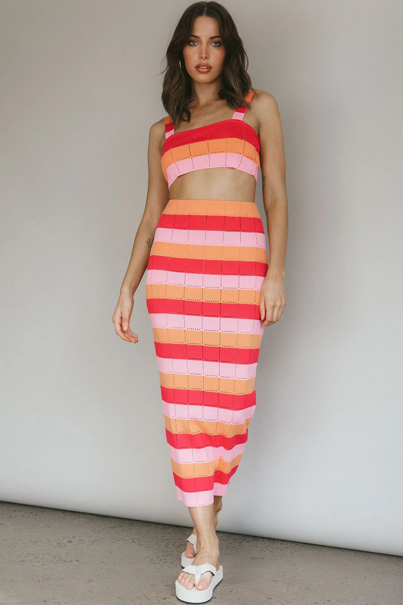 Chase The Sunrise Knit Crop Top Striped Pink sold by Selfie Leslie product image thumbnail 3